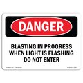 Signmission Sign, 10" H, 14" W, Alum, Blasting In Progress When Light Is Flashing, Landscape, 1014-L-2124 OS-DS-A-1014-L-2124